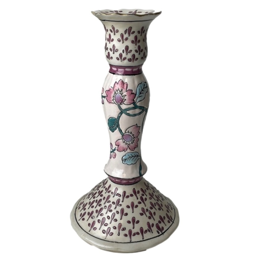 Porcelain Pink Blue Green Floral Candles Stick Holder